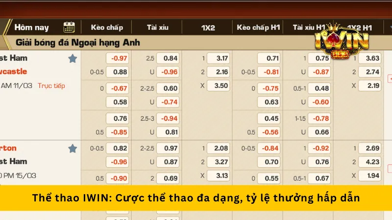 Thể thao Iwin: Cược thể thao đa dạng, tỷ lệ thưởng hấp dẫn 